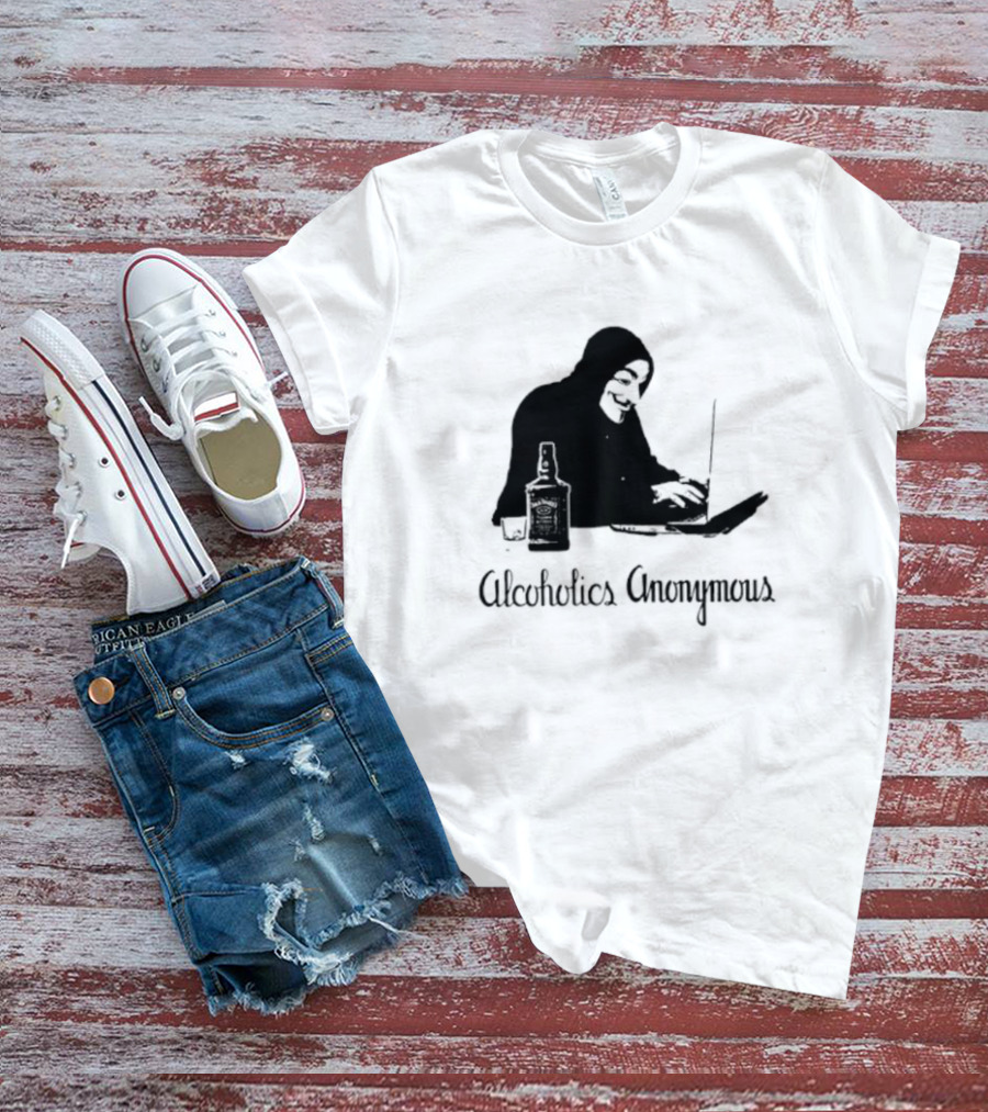 Alcoholics Anonymous Man With Bottle At Laptop T-Shirt