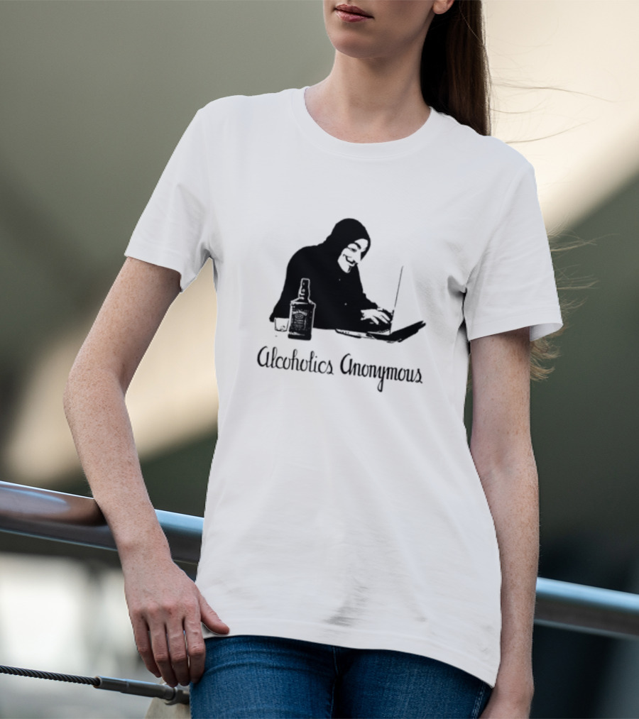 Alcoholics Anonymous Man With Bottle At Laptop T-Shirt