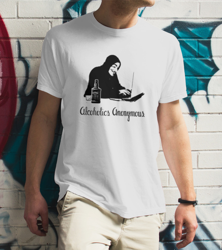 Alcoholics Anonymous Man With Bottle At Laptop T-Shirt