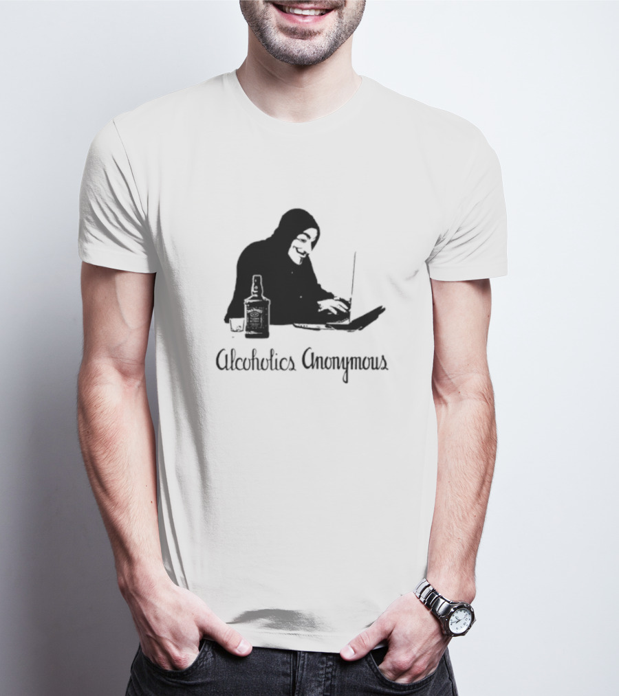 Alcoholics Anonymous Man With Bottle At Laptop T-Shirt