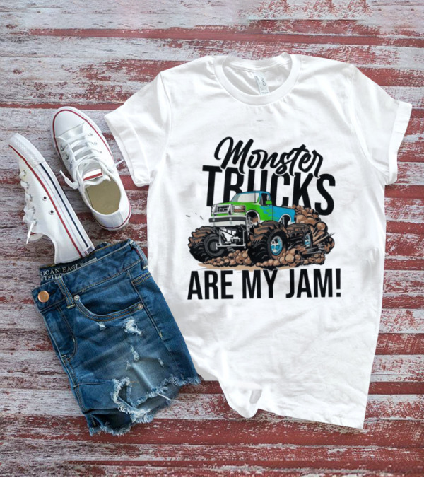 Monster Trucks Are My Jam Off-Road Adventure With Green And Blue Truck T-Shirt