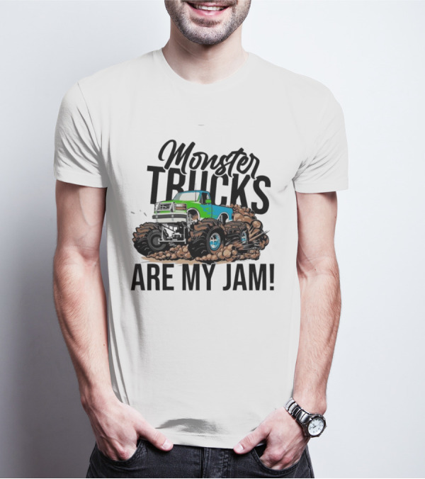 Monster Trucks Are My Jam Off-Road Adventure With Green And Blue Truck T-Shirt