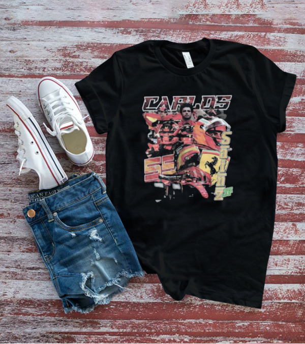 Carlos Sainz Jr Ferrari Racing Inspired Collage With Car Number 55 T-Shirt