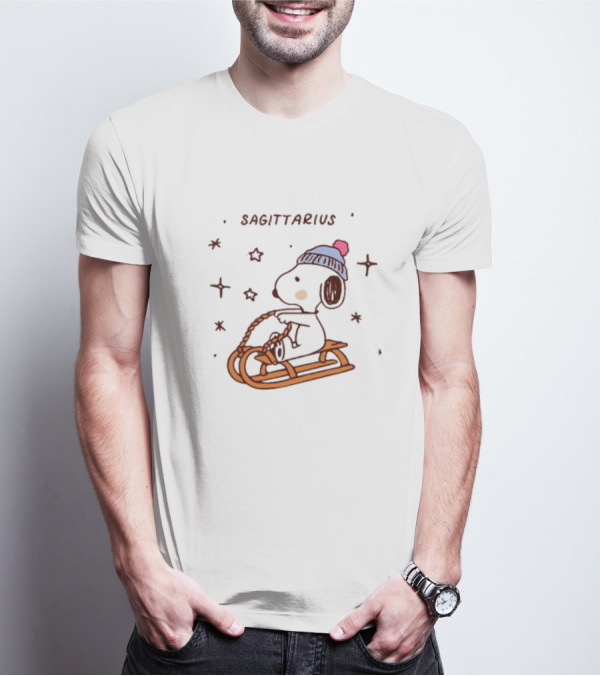 Sagittarius Snoopy Sledding In Winter Stars T-Shirt