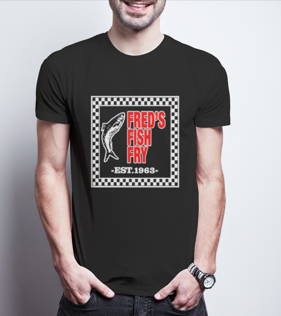 FRED'S FISH FRY EST. 1963 Checkered Border T-Shirt
