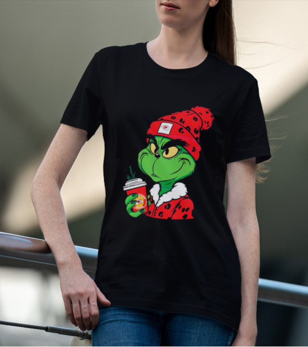 Grinch Leopard Kansas City Chiefs Coffee Beanie T-Shirt