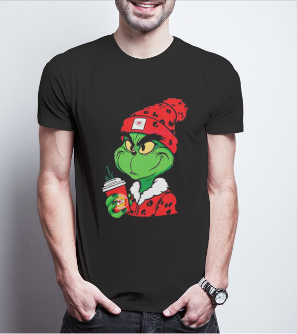 Grinch Leopard Kansas City Chiefs Coffee Beanie T-Shirt