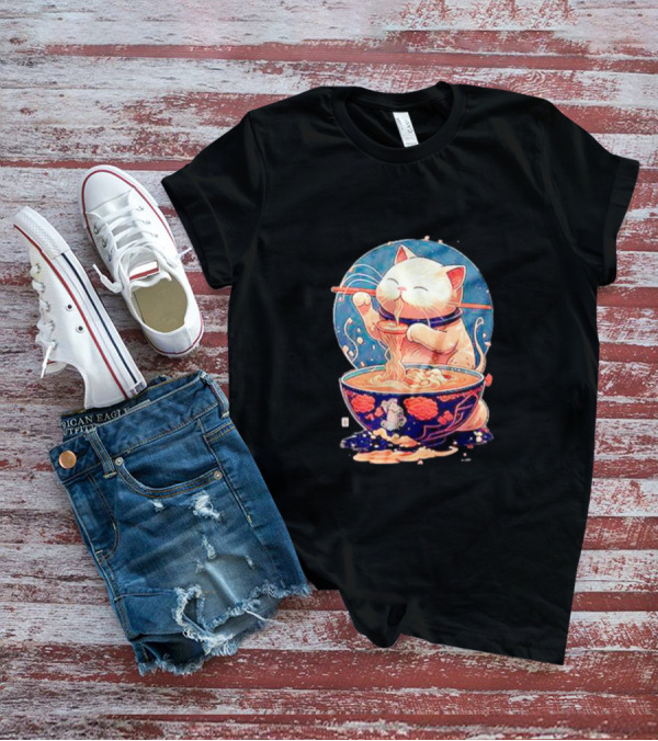Kawaii Cat Noodle Delight Ramen Bowl T-Shirt