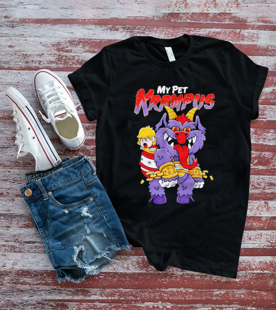 My Pet Krampus Captured Child With Chains And Horned Beast T-Shirt