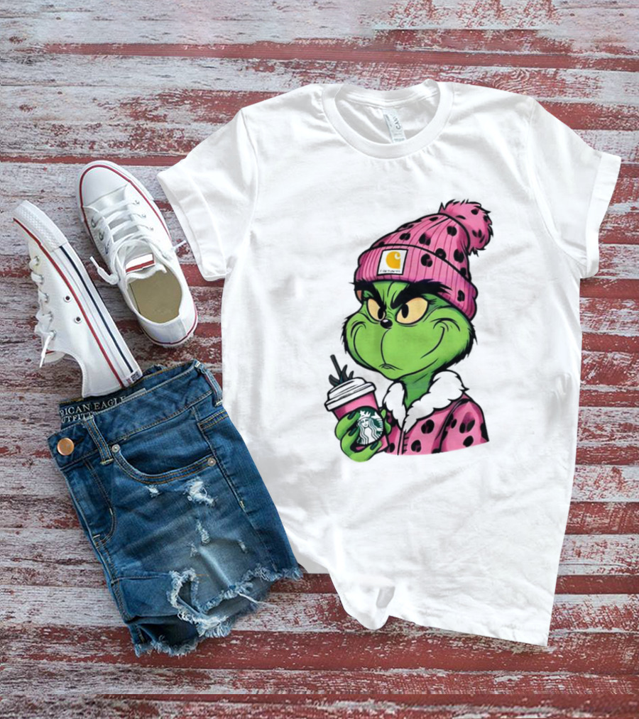 Pink Grinch Boujee Starbucks Christmas Coffee T-Shirt