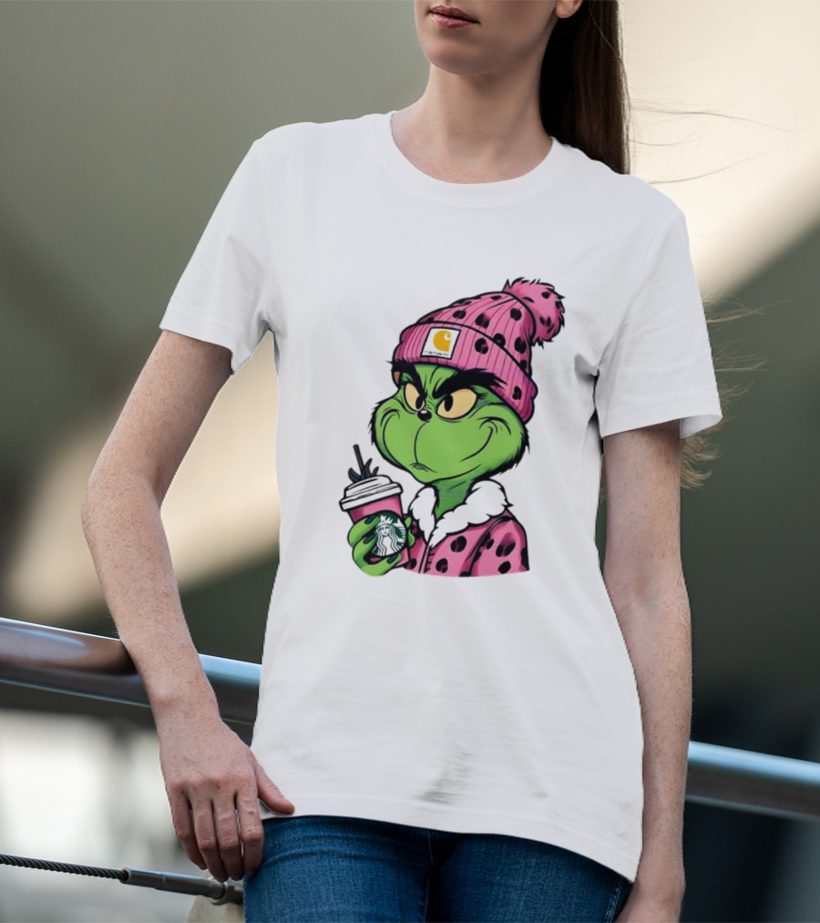 Pink Grinch Boujee Starbucks Christmas Coffee T-Shirt