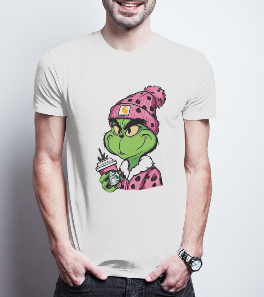 Pink Grinch Boujee Starbucks Christmas Coffee T-Shirt