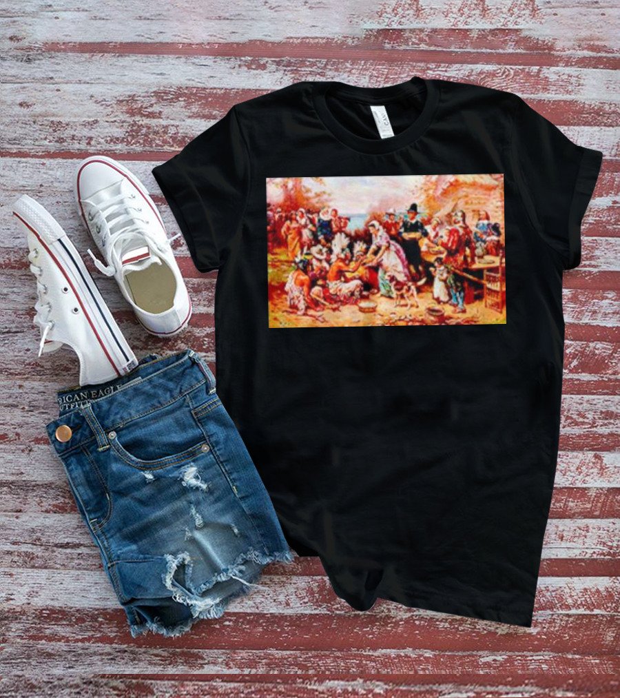 The First Thanksgiving 1621 Pilgrims And Native Americans Harvest Feast T-Shirt