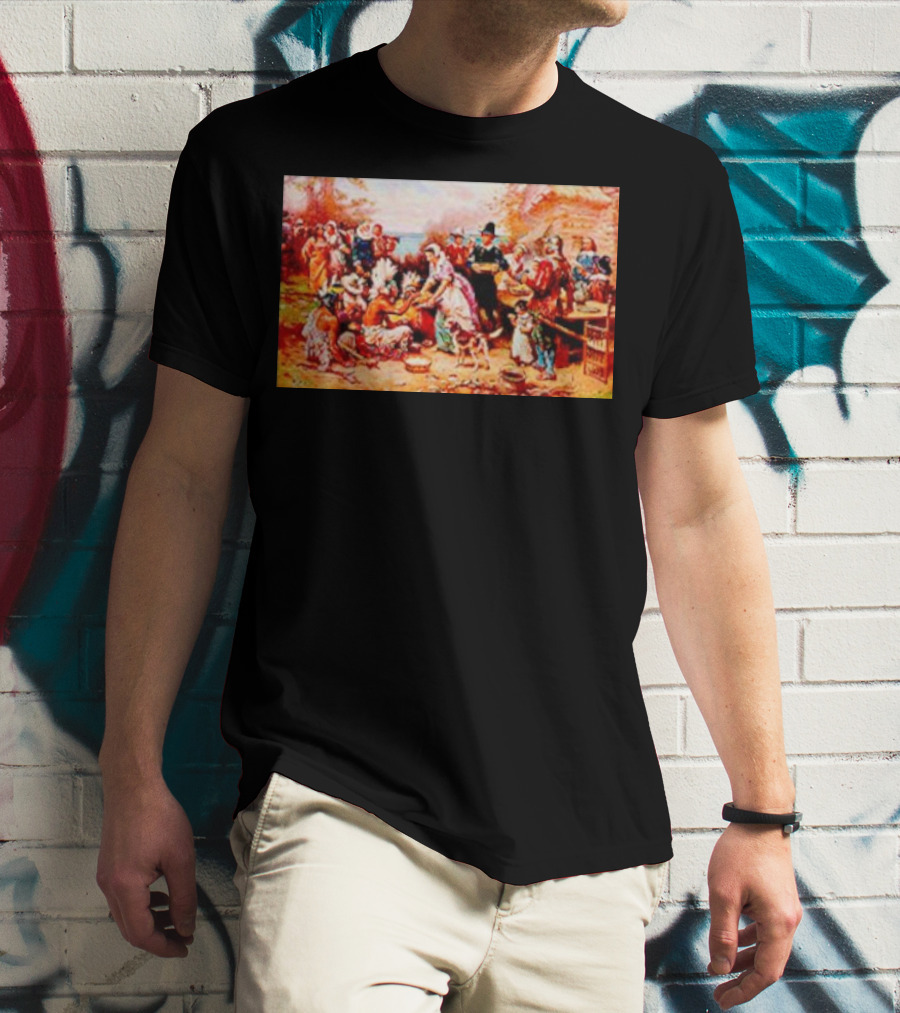 The First Thanksgiving 1621 Pilgrims And Native Americans Harvest Feast T-Shirt