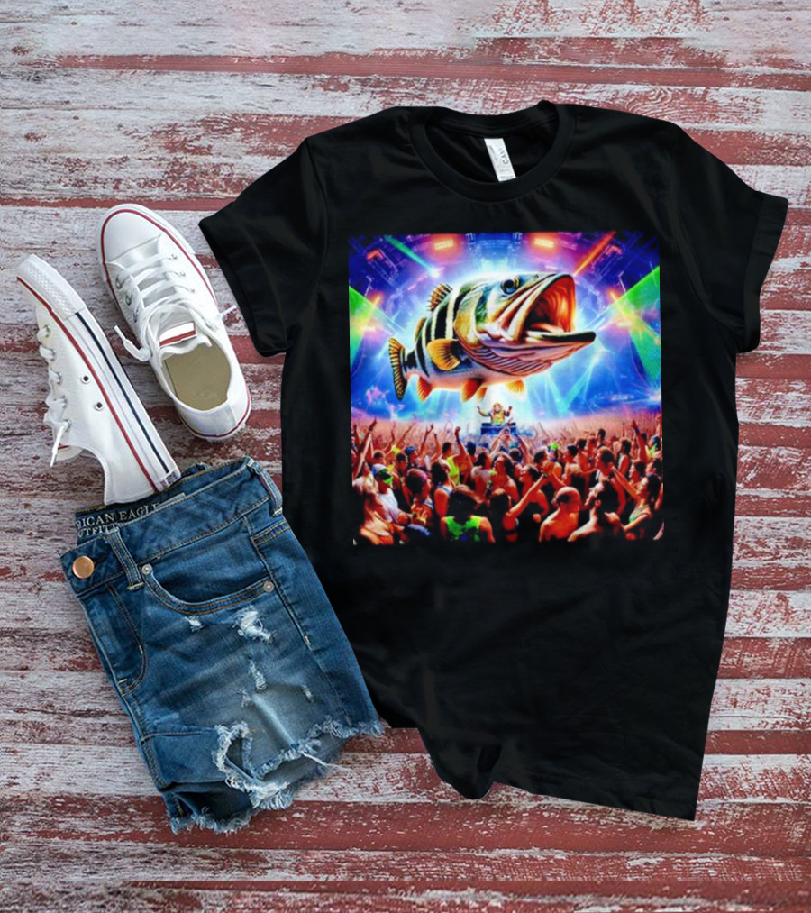 When The Bass Drops With Giant Fish Over Rave Crowd T-Shirt