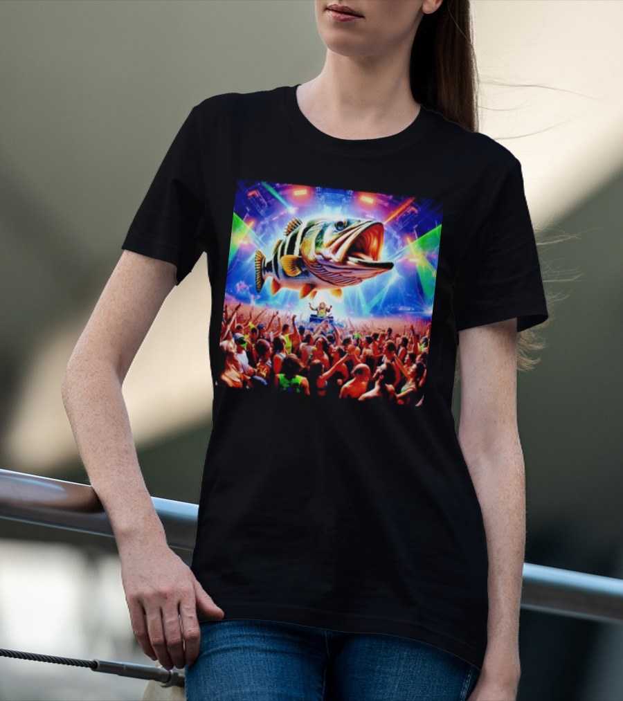 When The Bass Drops With Giant Fish Over Rave Crowd T-Shirt