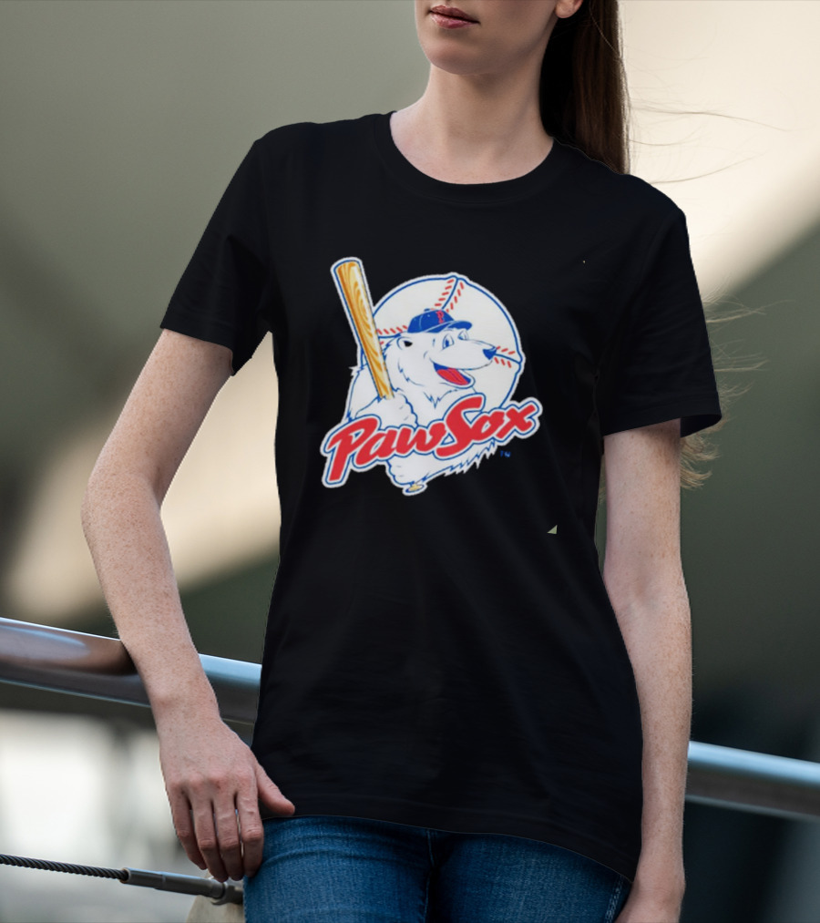 PawSox Polar Bear Baseball Bat Cap Red Socks T-Shirt