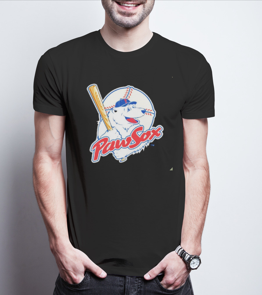 PawSox Polar Bear Baseball Bat Cap Red Socks T-Shirt