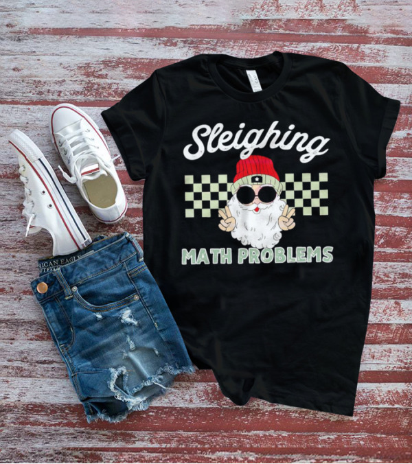 Sleighing Math Problems Santa Peace Sign Checkered Background T-Shirt