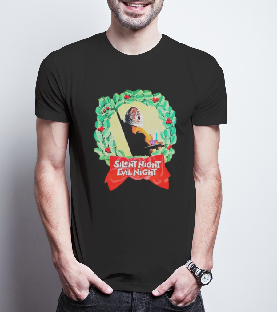 Silent Night Evil Night Christmas Wreath Horror Santa T-Shirt