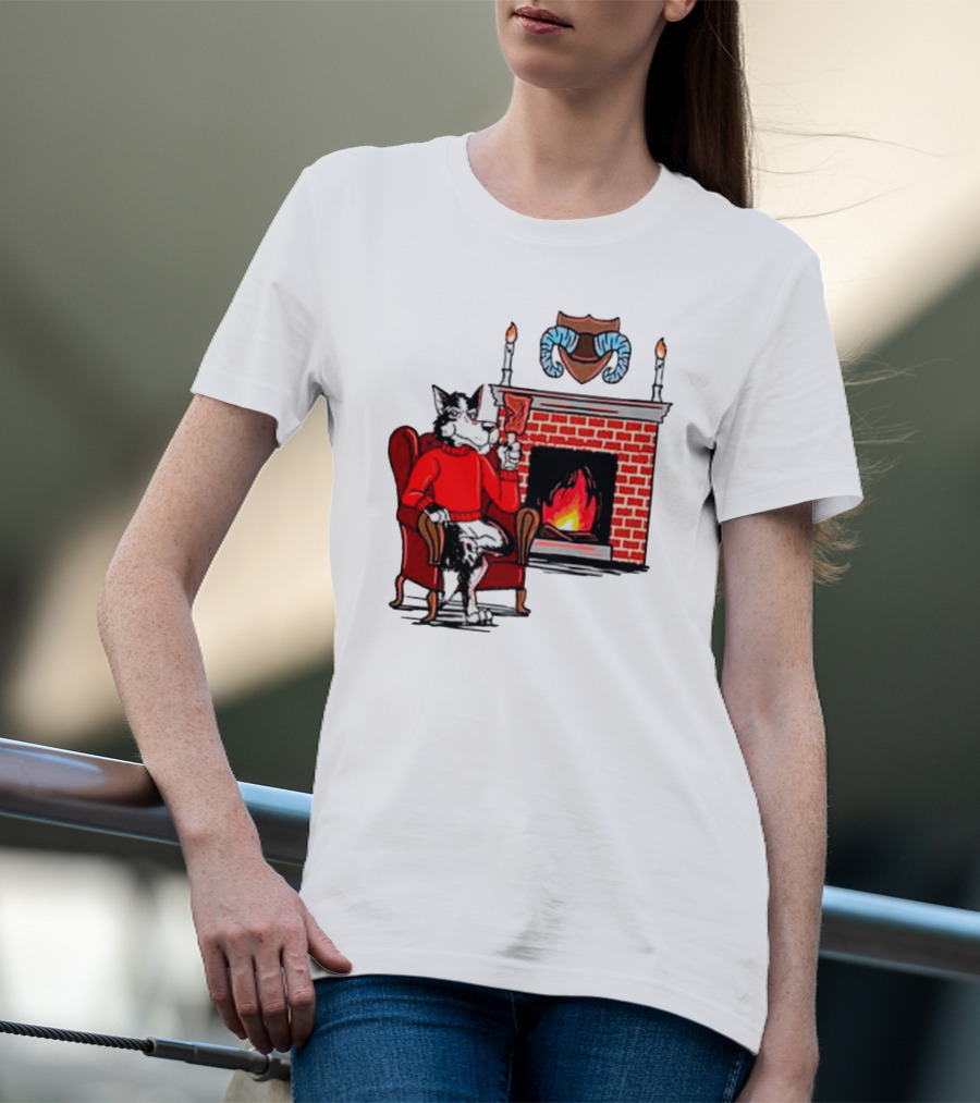 NC State Wolfpack Relaxing By Fireplace Victory Scene T-Shirt