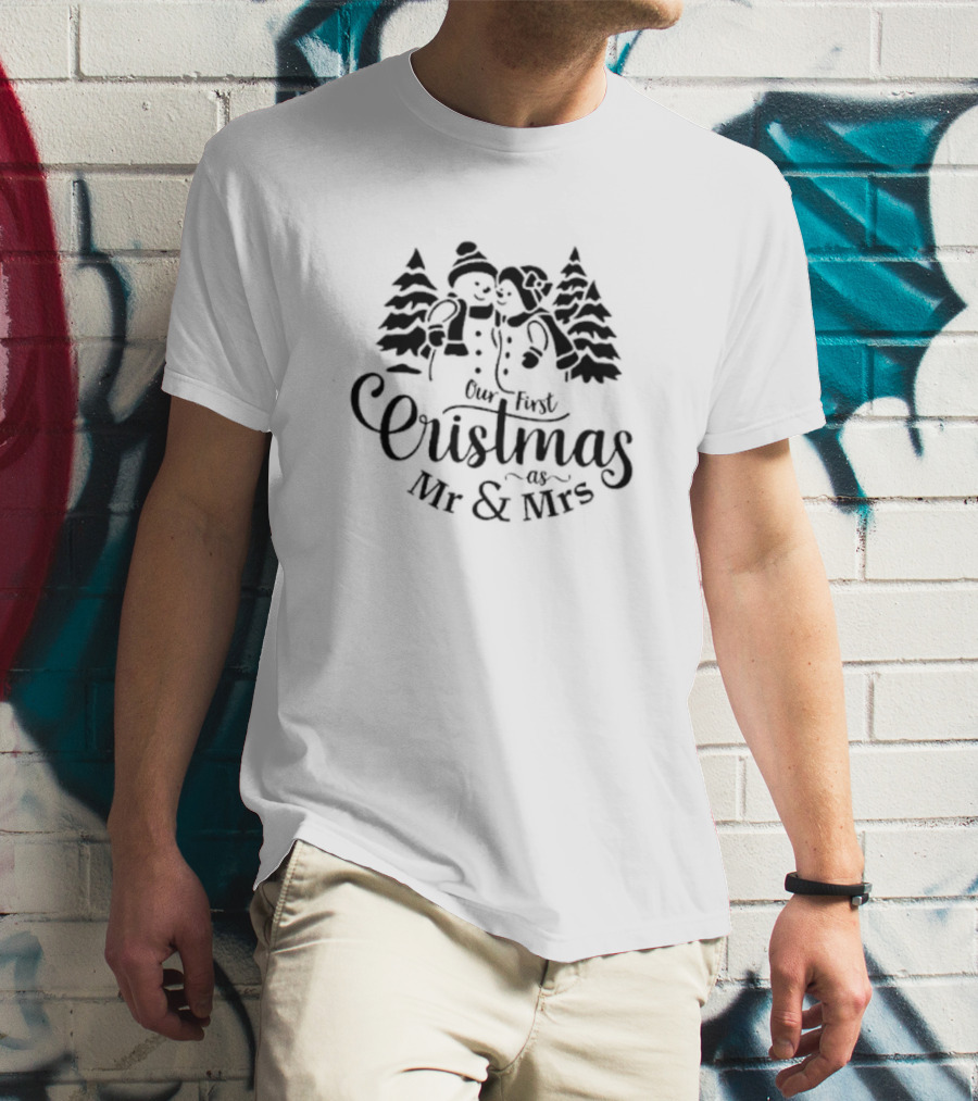 Our First Christmas As Mr And Mrs Snowman Couple Matching Holiday T-Shirt
