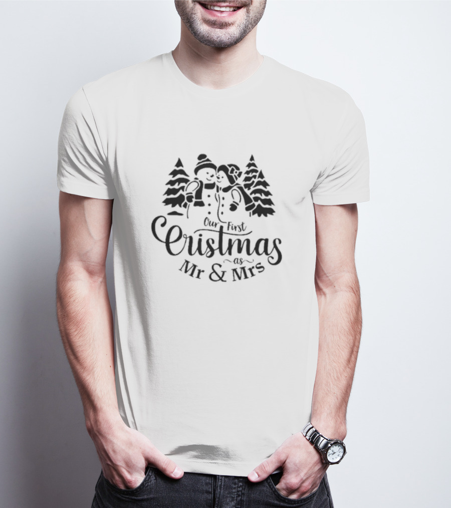 Our First Christmas As Mr And Mrs Snowman Couple Matching Holiday T-Shirt