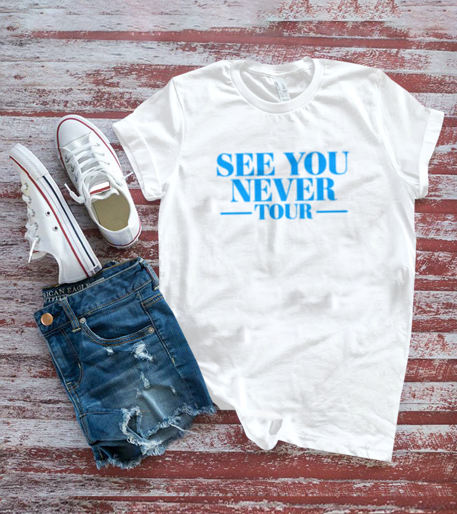 See You Never Tour Retro Style Blue Text T-Shirt