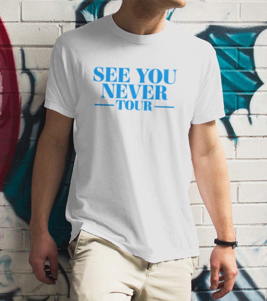 See You Never Tour Retro Style Blue Text T-Shirt