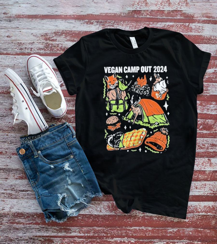 Vegan Camp Out 2024 Fox Rabbit Campfire Tent Blanket Beanie BBQ Burger T-Shirt