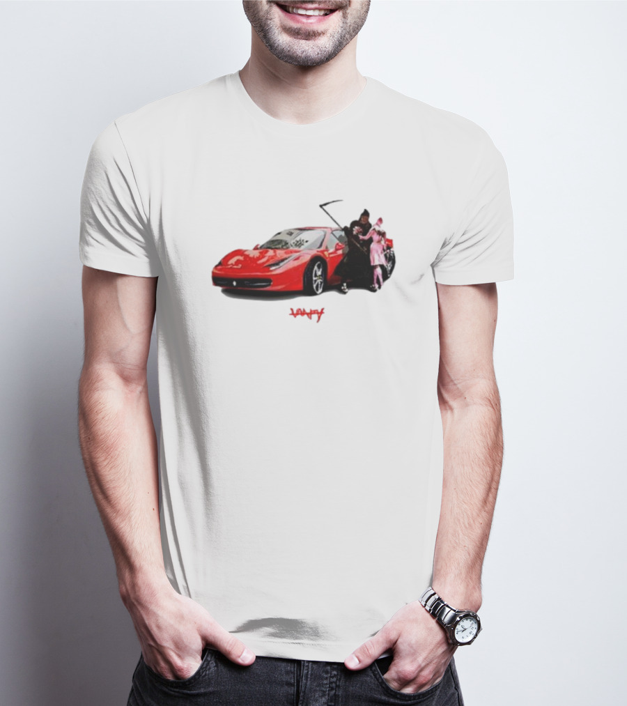 Club Scared Of Love Red Sports Car And Grim Reaper With Pink Figure T-Shirt
