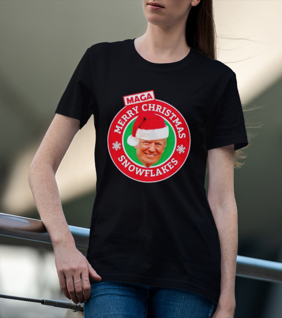 MAGA Merry Christmas Snowflakes Donald Trump Santa T-Shirt