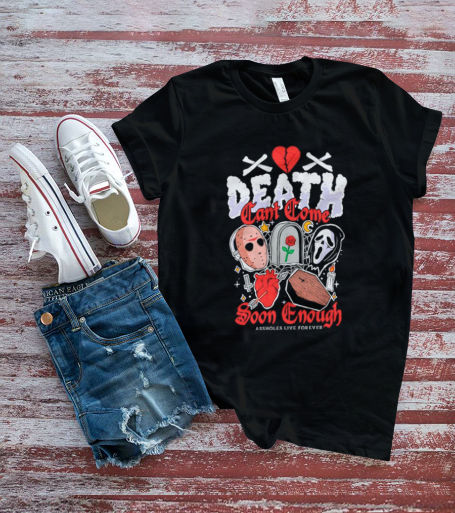 Death Can't Come Soon Enough Horror Icons Hearts And Symbols T-Shirt
