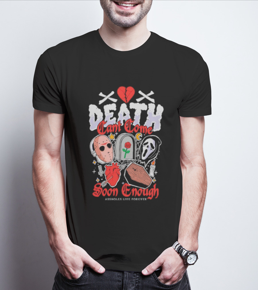 Death Can't Come Soon Enough Horror Icons Hearts And Symbols T-Shirt