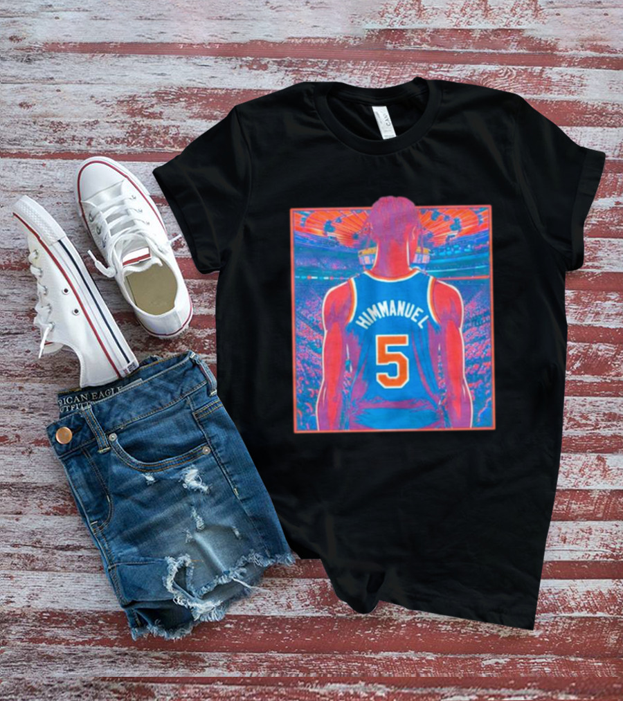 Immanuel Quickley Number 5 New York Knicks Vibrant Basketball Arena Scene T-Shirt
