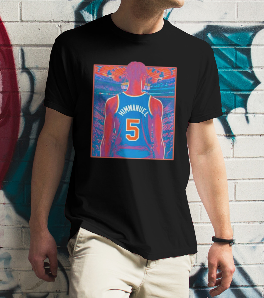 Immanuel Quickley Number 5 New York Knicks Vibrant Basketball Arena Scene T-Shirt