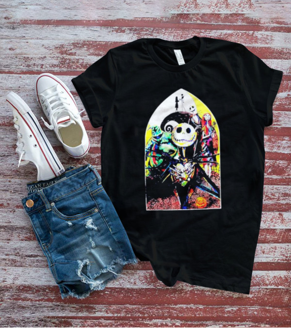 Jack Skellington And Friends Stained Glass Style Scene From The Nightmare Before Christmas T-Shirt