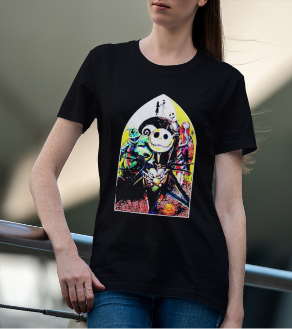 Jack Skellington And Friends Stained Glass Style Scene From The Nightmare Before Christmas T-Shirt