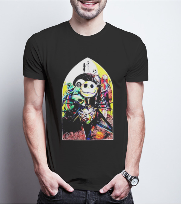 Jack Skellington And Friends Stained Glass Style Scene From The Nightmare Before Christmas T-Shirt