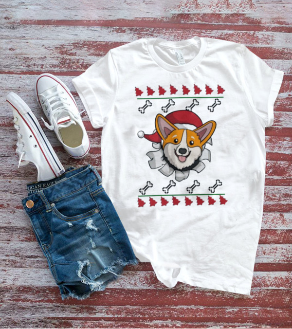 Corgi Surprise Christmas Santa Hat Bone T-Shirt