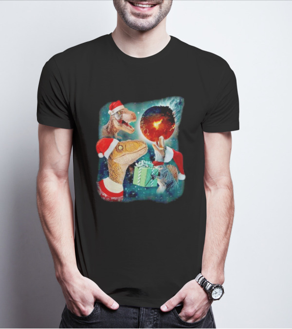 T-Rex Christmas Festive Santa Hat Dinosaur Planet Gift Explosion T-Shirt