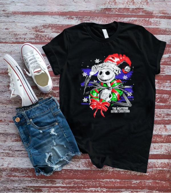 The Nightmare Before Christmas Jack Skellington In Santa Hat And Grinch Green Scarf T-Shirt