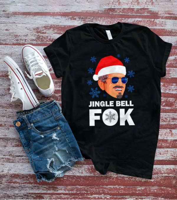 Jingle Bell Fok Santa Christmas Snowflakes Santa Hat Blue Sunglasses T-Shirt