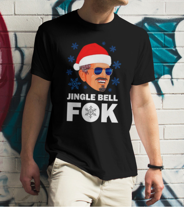 Jingle Bell Fok Santa Christmas Snowflakes Santa Hat Blue Sunglasses T-Shirt