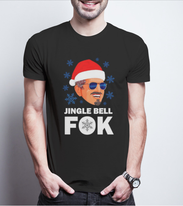 Jingle Bell Fok Santa Christmas Snowflakes Santa Hat Blue Sunglasses T-Shirt