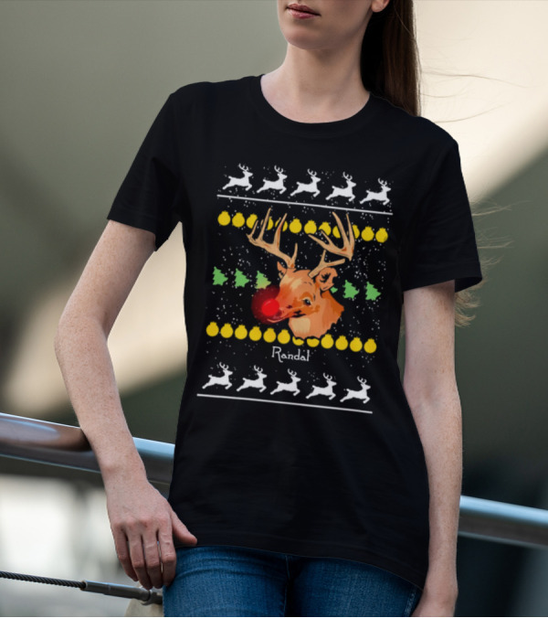 Randal Reindeer Festive Holiday Pattern With Red Nose And Antlers T-Shirt