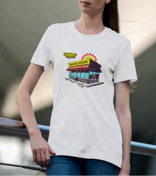 Waffle House Restaurant Building With Sunburst Background T-Shirt