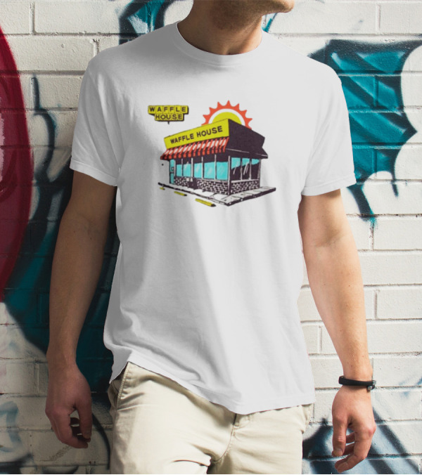 Waffle House Restaurant Building With Sunburst Background T-Shirt