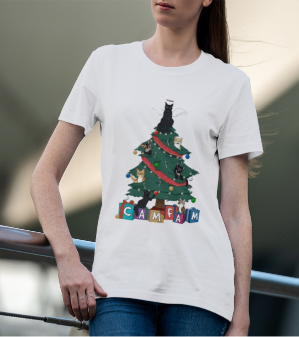 Cam Fam Cats On Christmas Tree T-Shirt