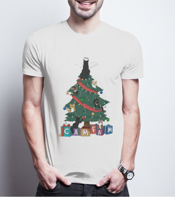 Cam Fam Cats On Christmas Tree T-Shirt